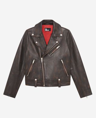 The Kooples WOMEN BROWN brown leather biker jacket