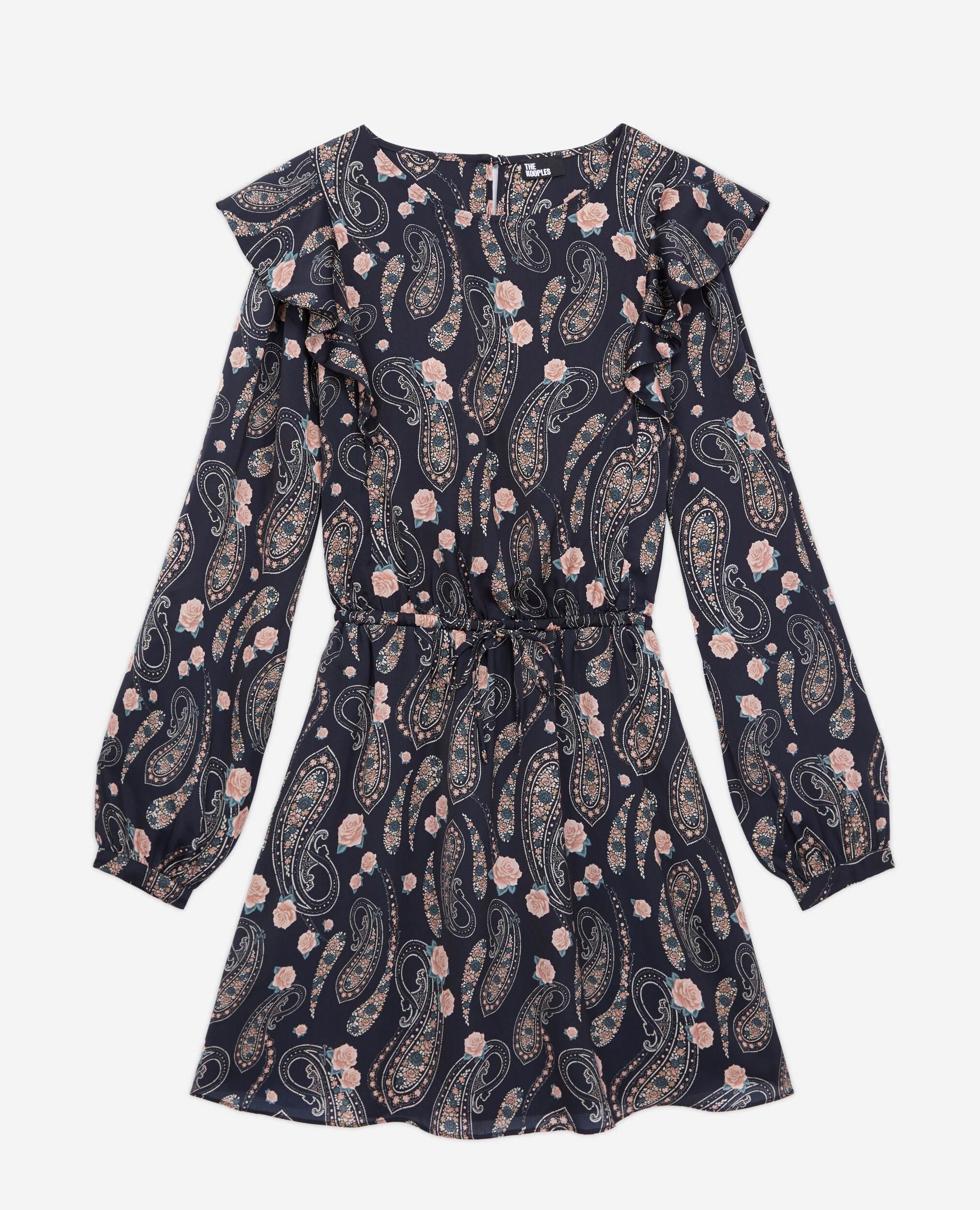 Short printed dress with ruffles, BLACK / PINK, hi-res image number null