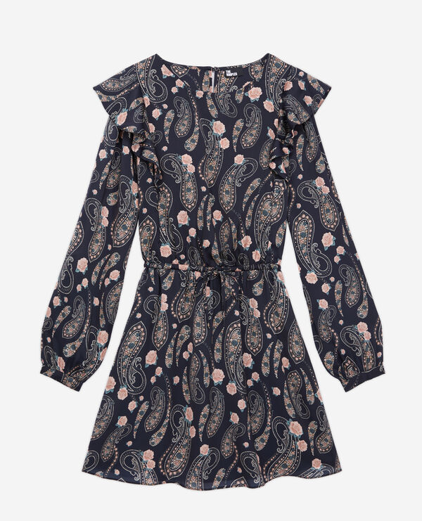 short printed dress with ruffles
