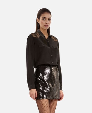 The Kooples WOMEN BLACK silk shirt with black lace