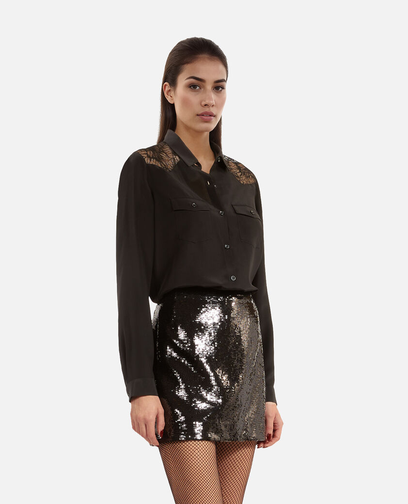 The Kooples WOMEN BLACK silk shirt with black lace