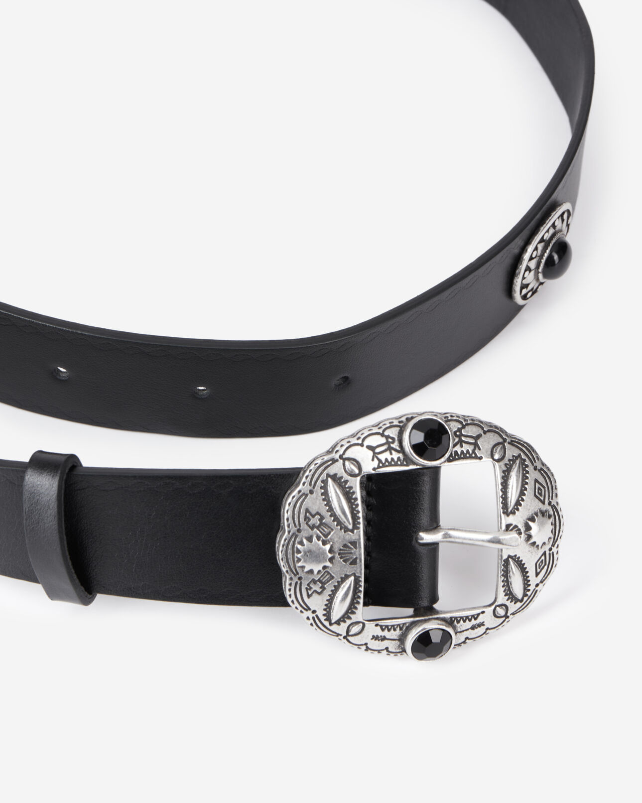 The Kooples WOMEN BLACK black leather belt with metallic inserts