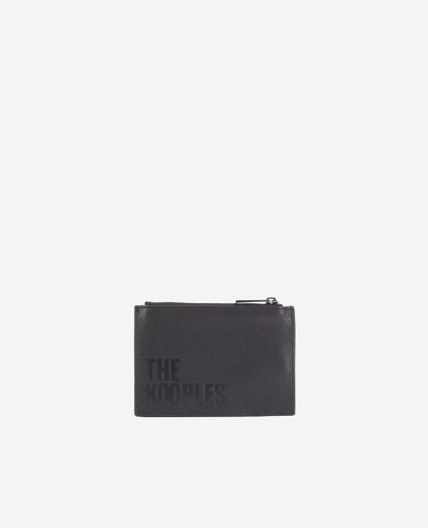 schwarzes portemonnaie aus leder mit logo
