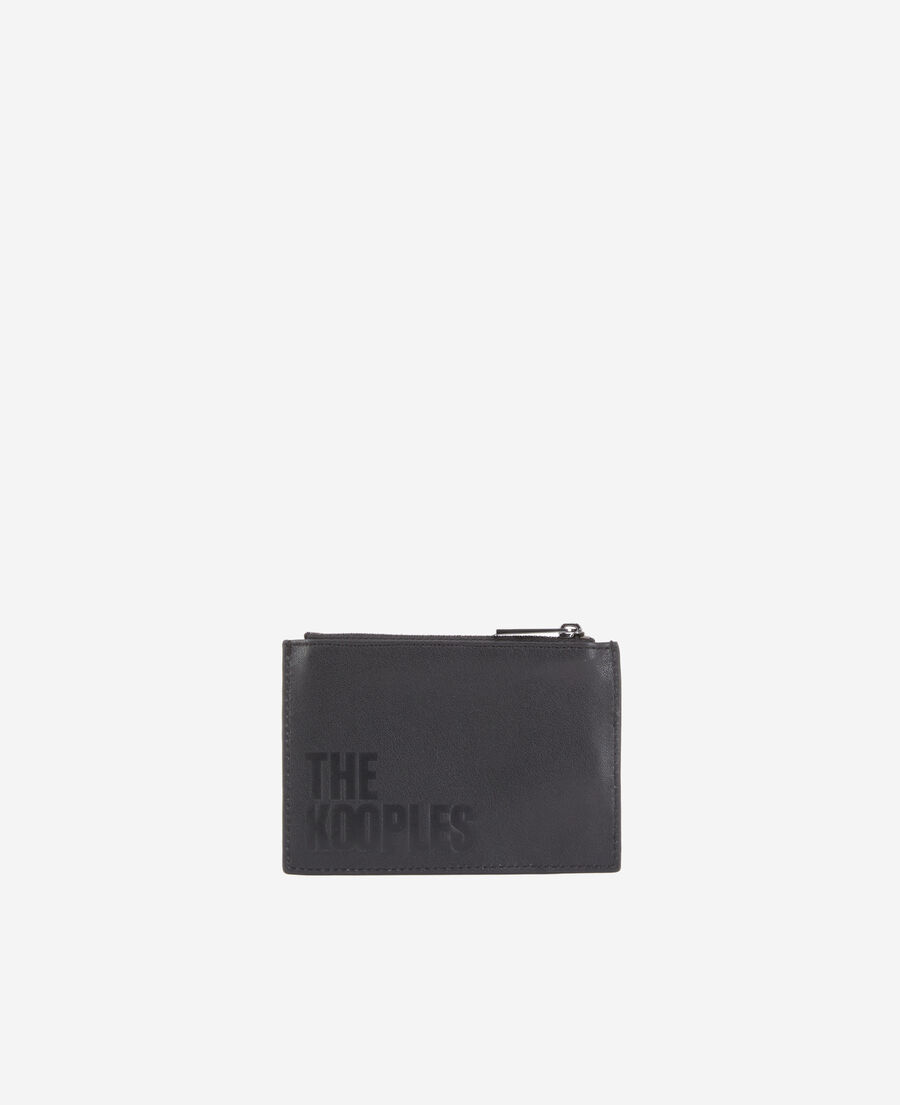 black leather wallet with logo