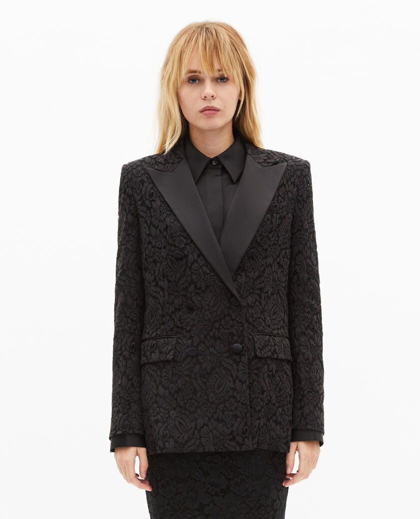 The Kooples WOMEN BLACK black lace suit jacket
