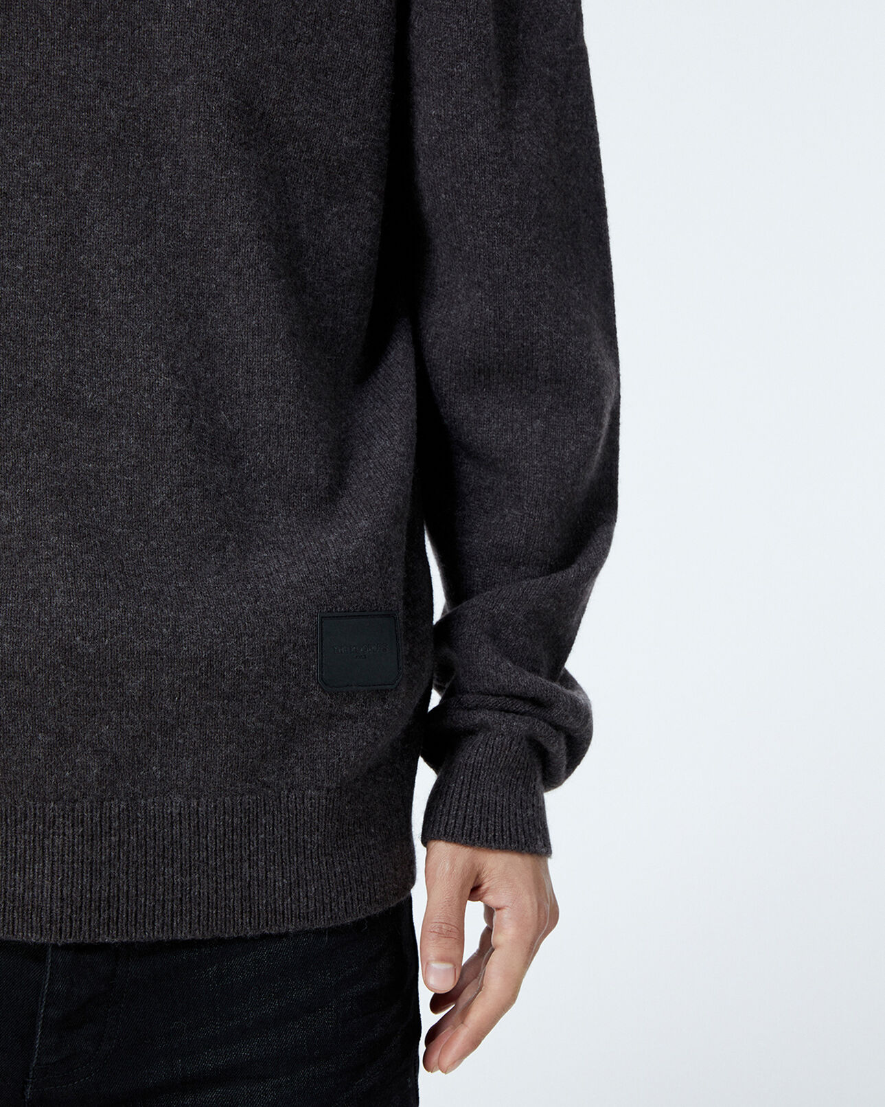 The Kooples MEN BROWN dark brown sweater in wool with turtleneck