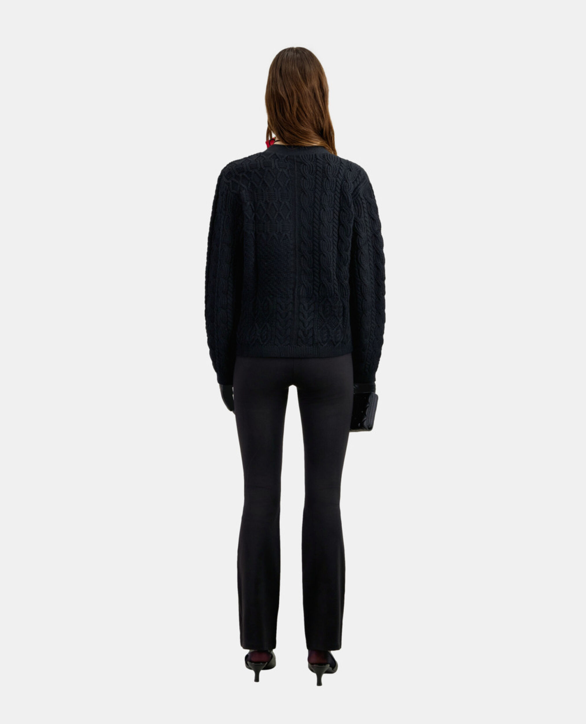 Cardigan noir en laine torsadée, BLACK, hi-res image number null