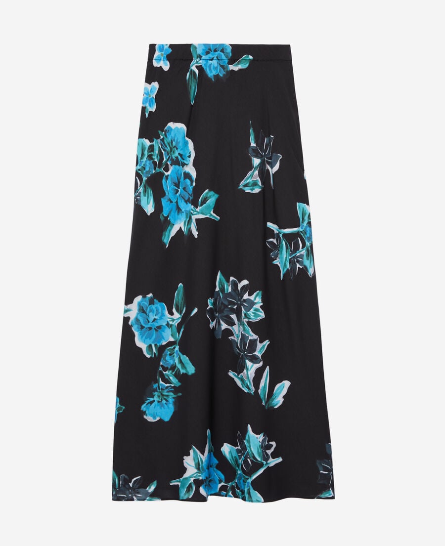 The Kooples WOMEN BLACK BLUE long printed skirt