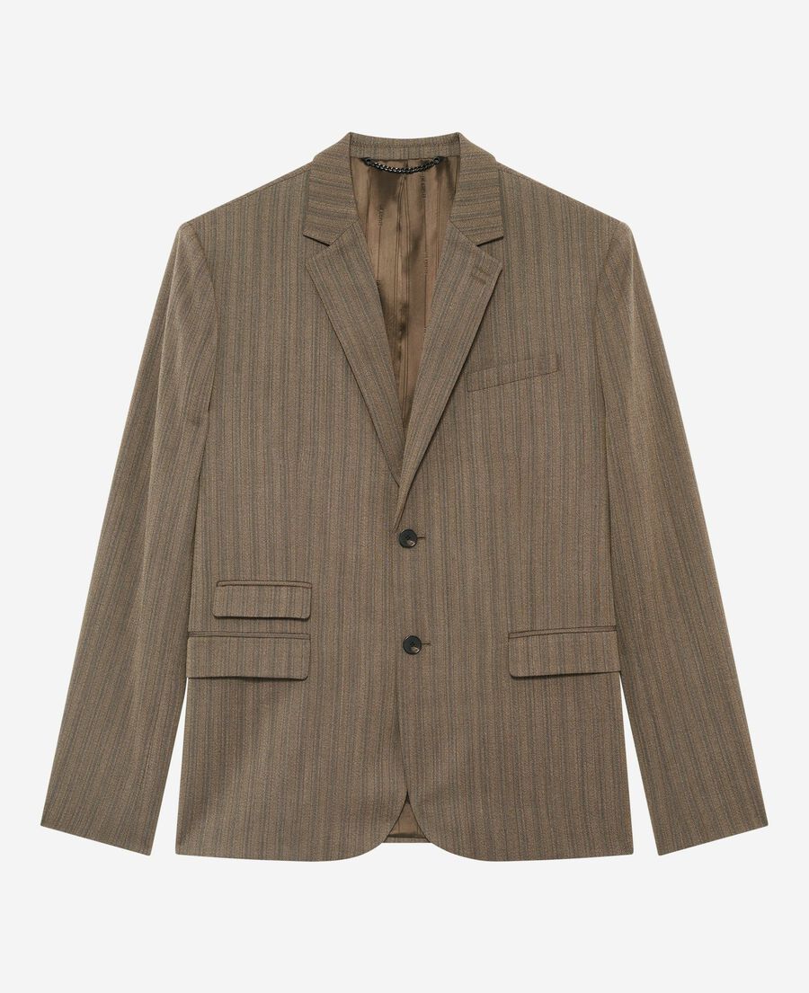 The Kooples H LIGHT BROWN brown pinstripe suit jacket