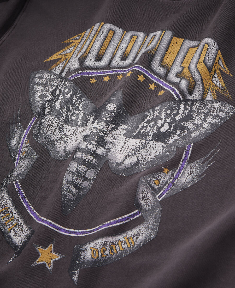 The Kooples MEN CARBONE carbon grey sweatshirt with skull butterfly serigraphy