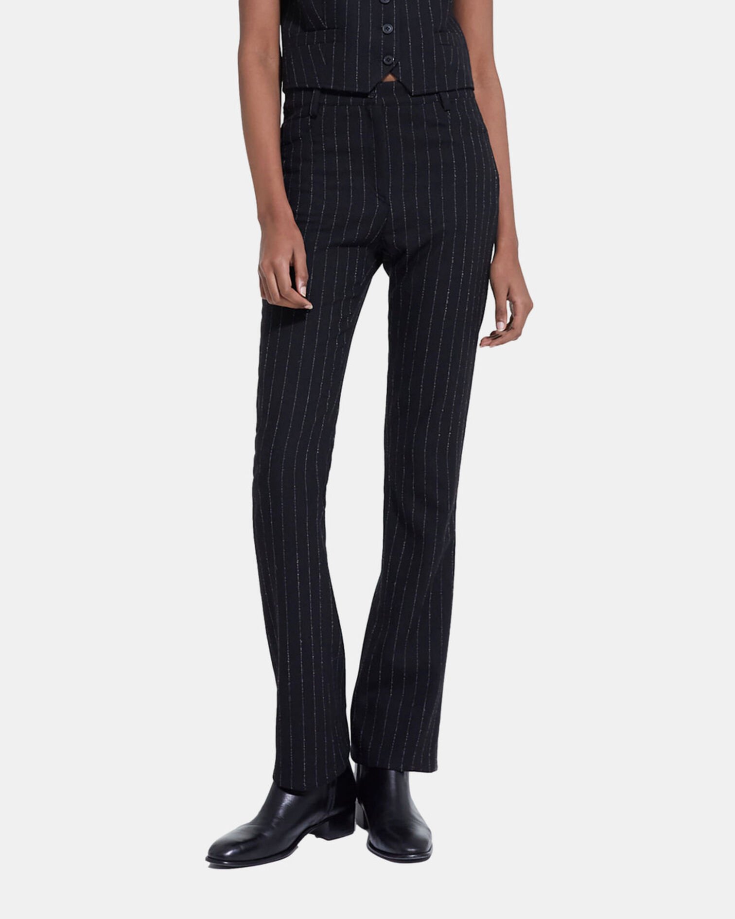 Pantalon de costume en laine rayé, BLACK WHITE, hi-res image number null