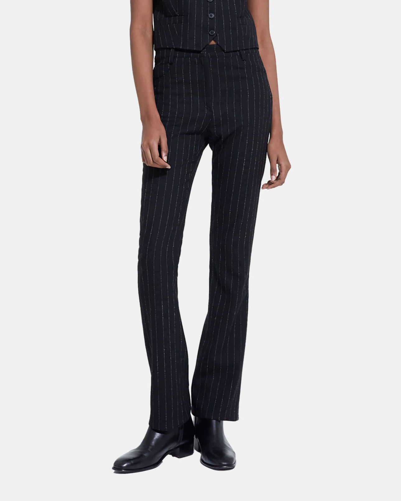 The Kooples FEMME BLACK WHITE pantalon de costume en laine rayé