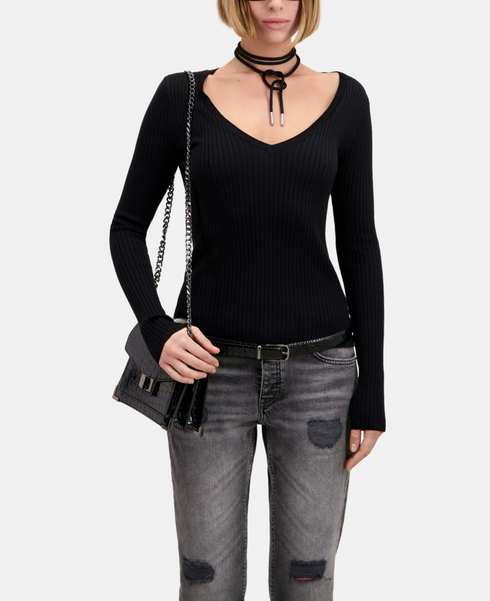 The Kooples WOMEN BLACK black ribbed fine knit sweater