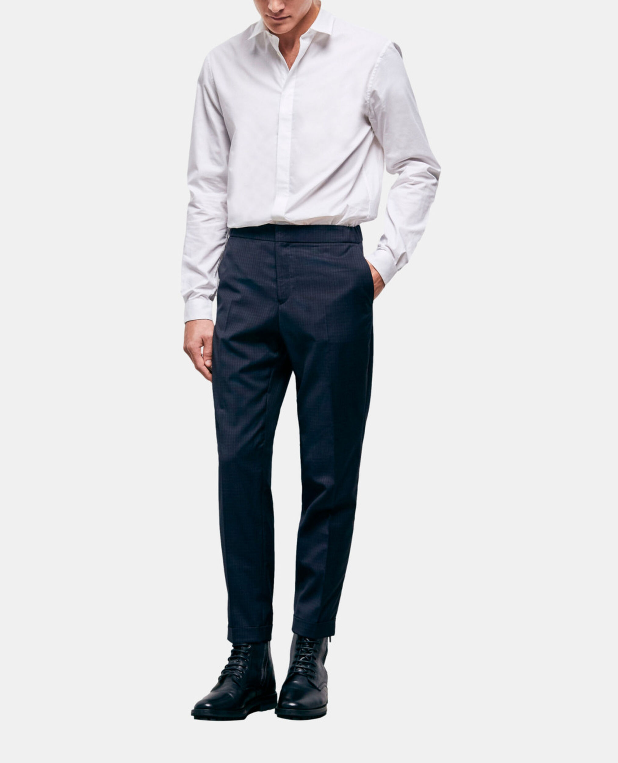Navy blue wool suit pants, NAVY / WHITE, hi-res image number null