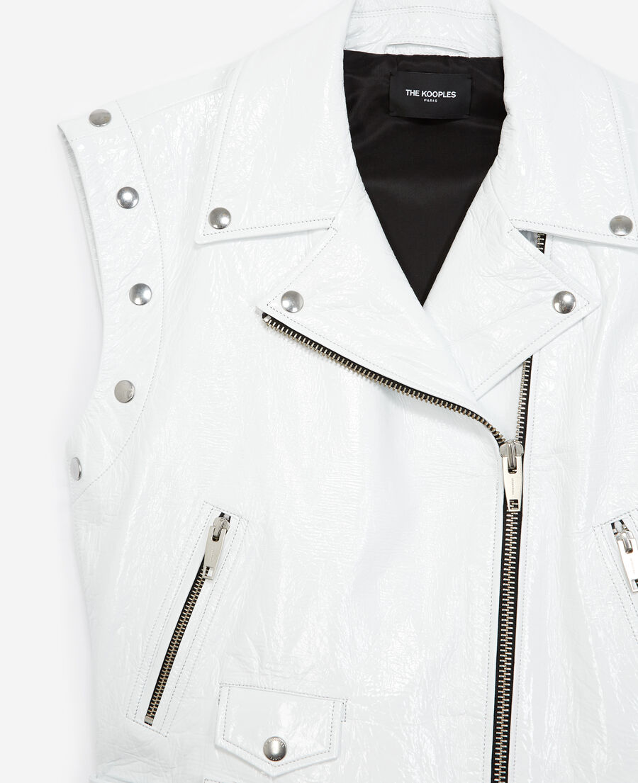 white leather jacket with detachable sleeves
