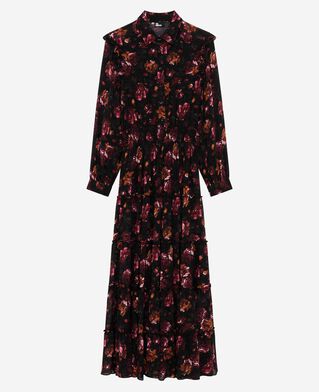 The Kooples F BLACK - RED long dress in burgundy rose print