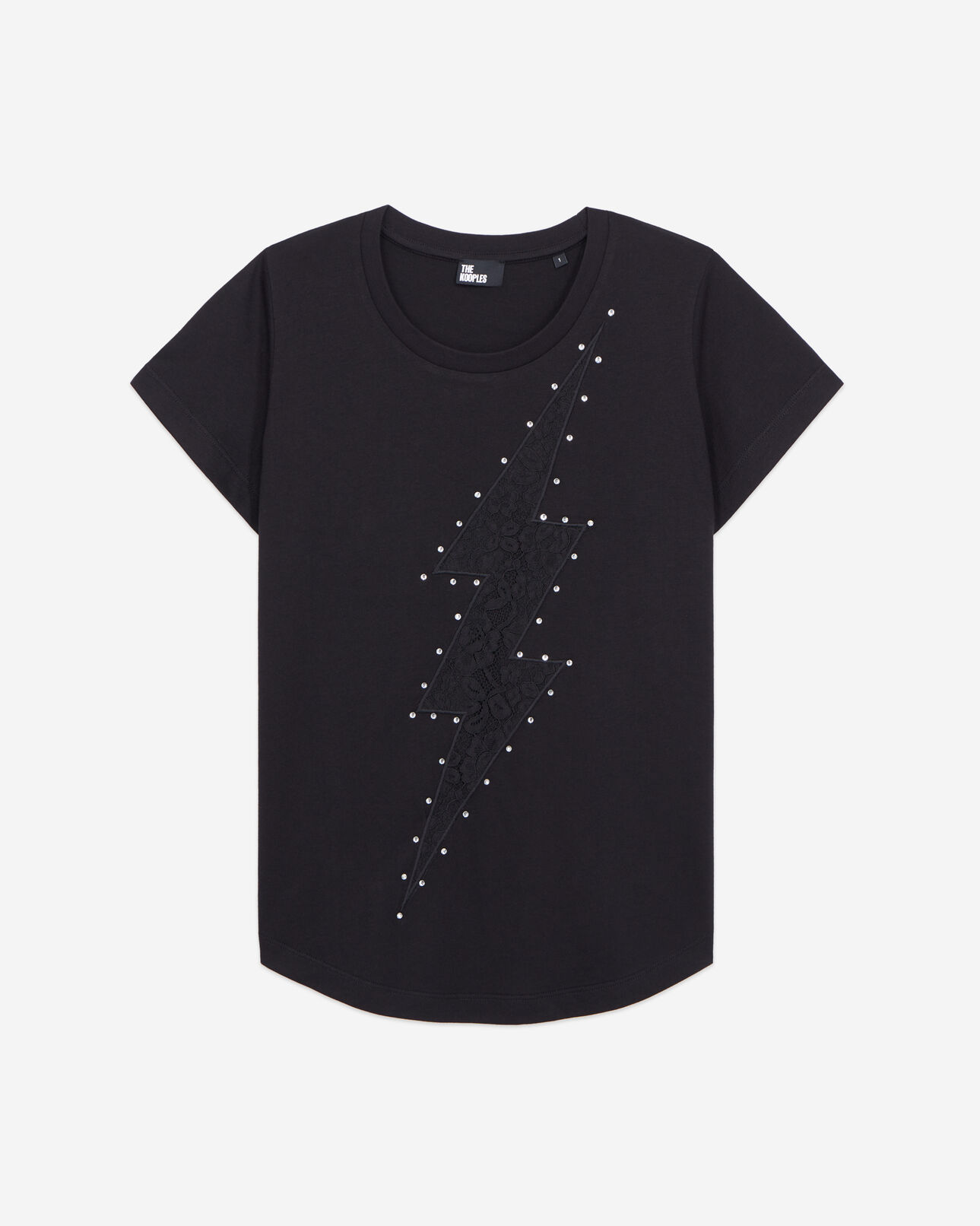 The Kooples FEMME BLACK t-shirt femme noir avec éclair en dentelle