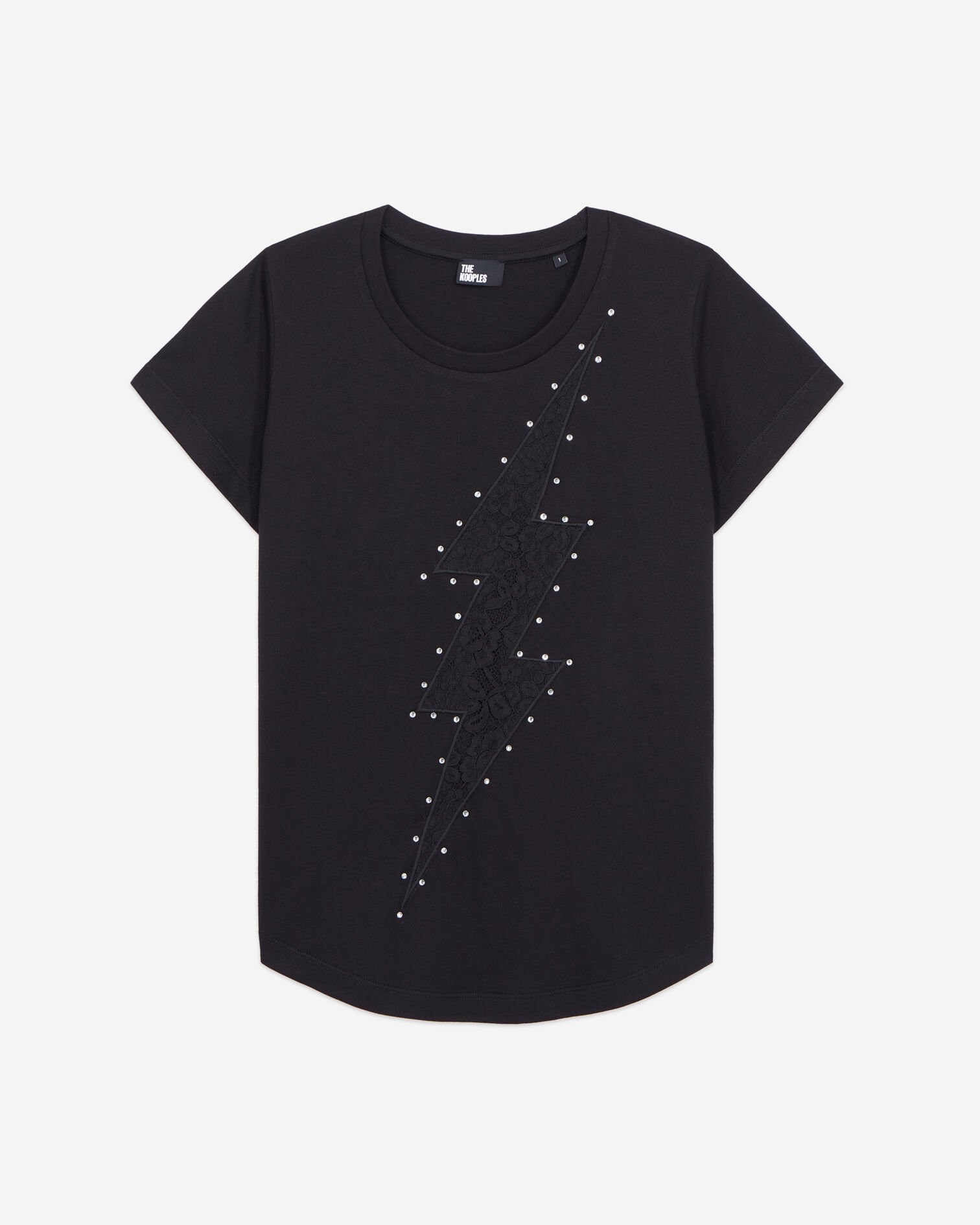T-shirt Femme noir avec éclair en dentelle, BLACK, hi-res image number null