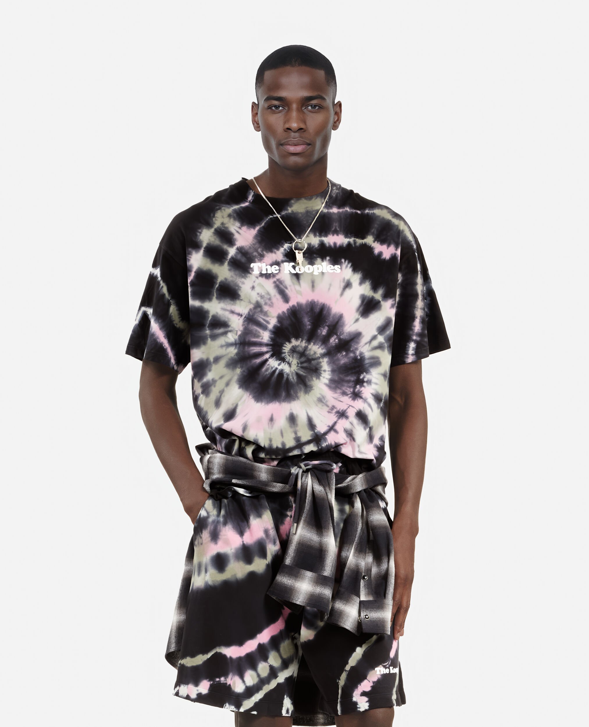 Black tie-dye t-shirt, ECRU GREEN, hi-res image number null