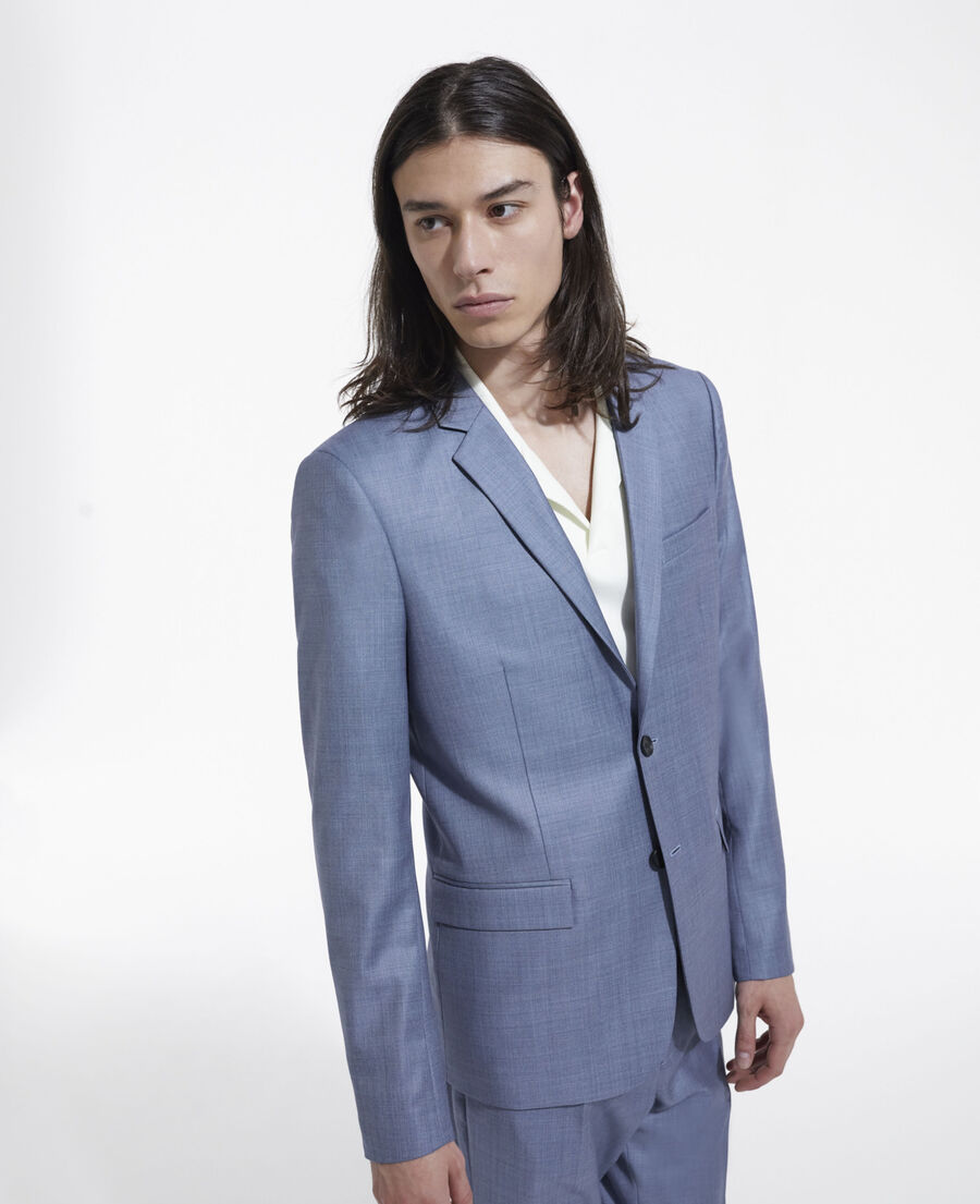 formal sky blue jacket with three pockets