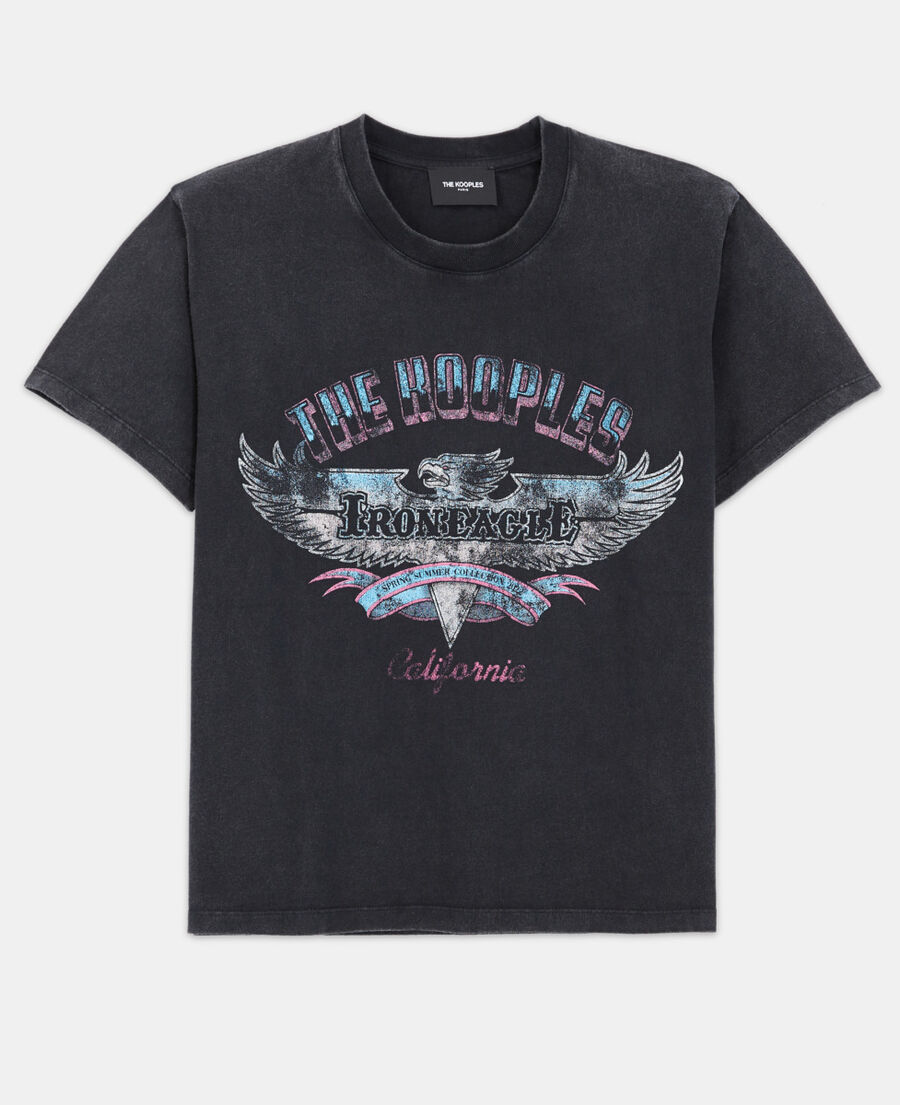 faded black cotton t-shirt with eagle print