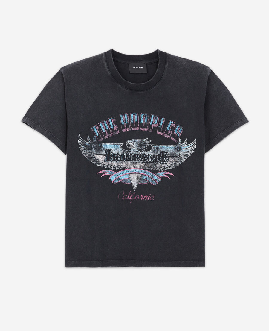 faded black cotton t-shirt with eagle print