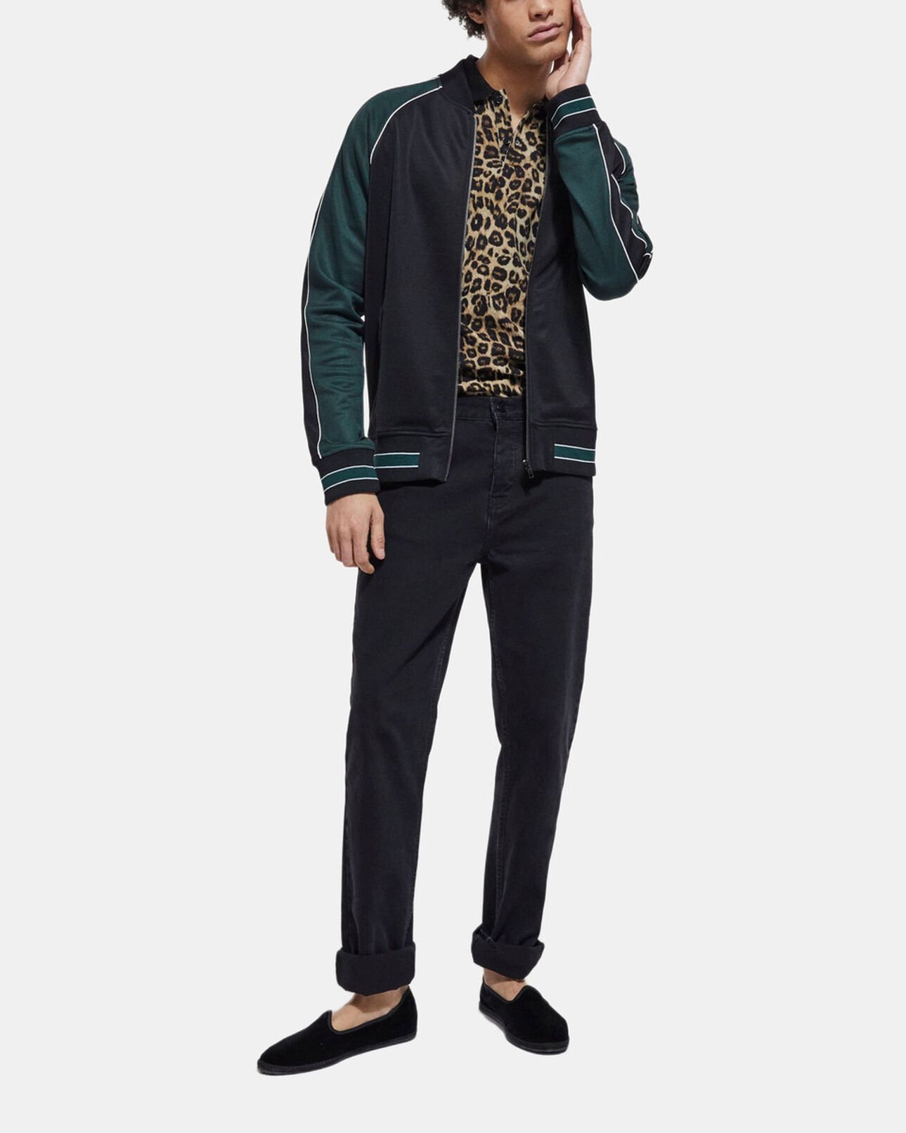 The Kooples HOMME VERT BOUTEILLE sweatshirt zippé bicolore