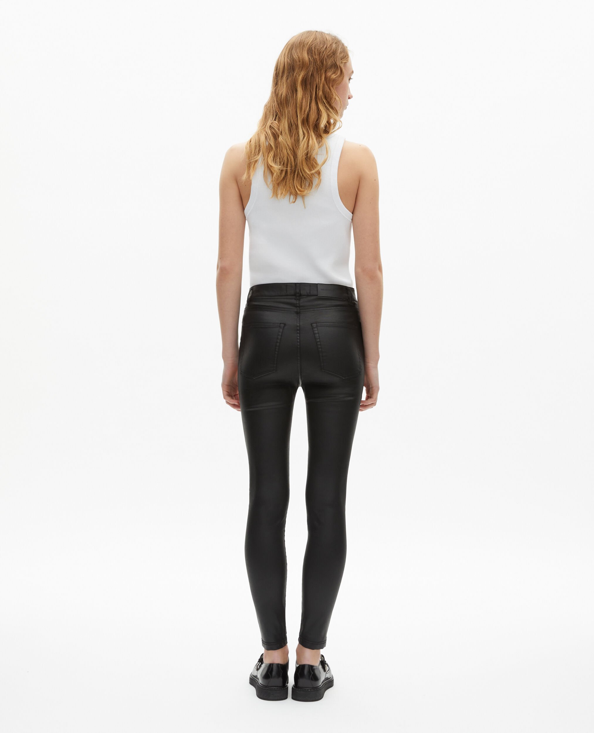 Schwarze Slim-Jeans in Lederoptik, BLACK, hi-res image number null