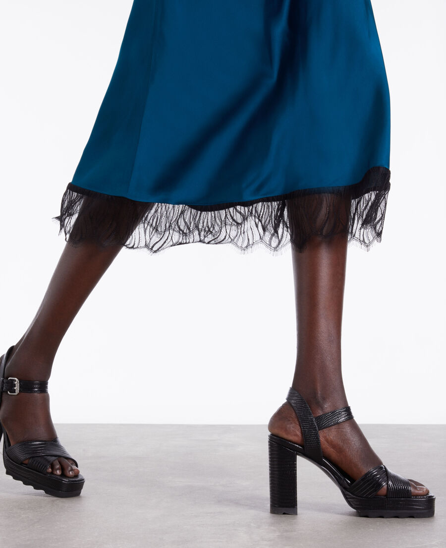long blue skirt with lace details