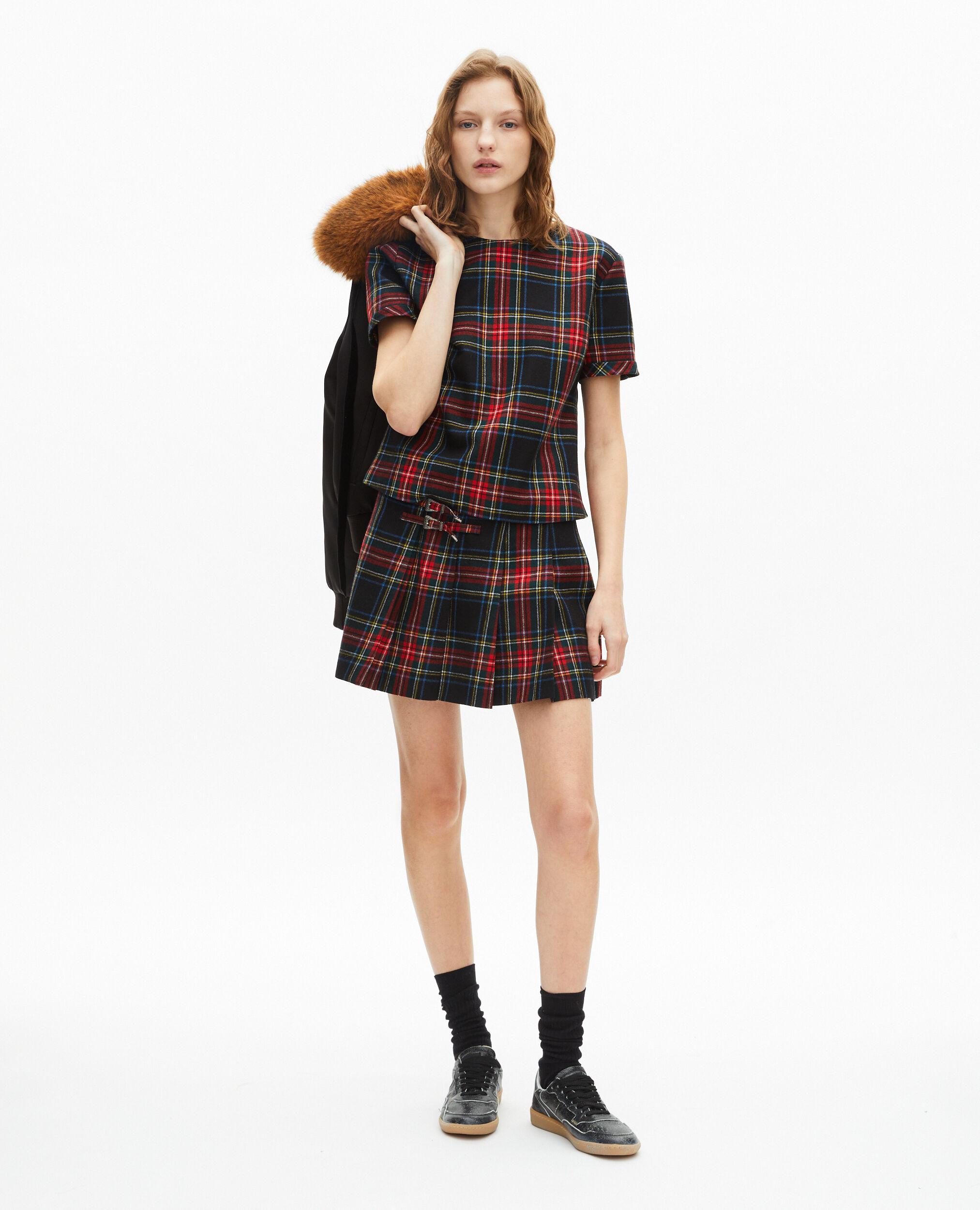 Jupe courte motif tartan rouge et noire, ROUGE NOIR, hi-res image number null