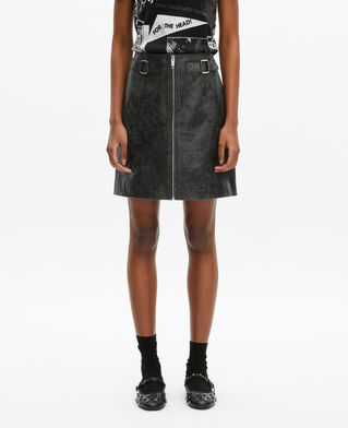 The Kooples WOMEN BLACK STONE black leather zipped short skirt