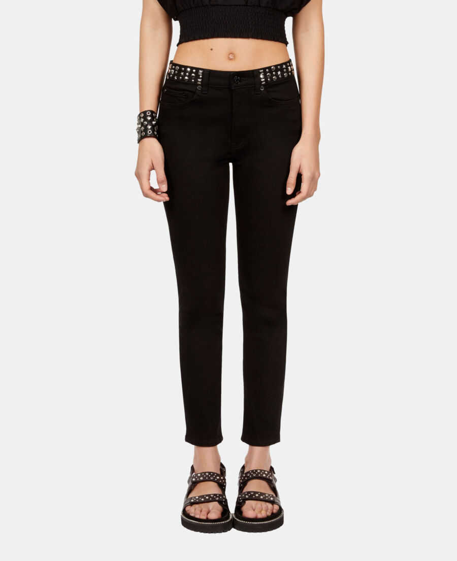 The Kooples F BLACK WASHED black slim jeans with studs and stars