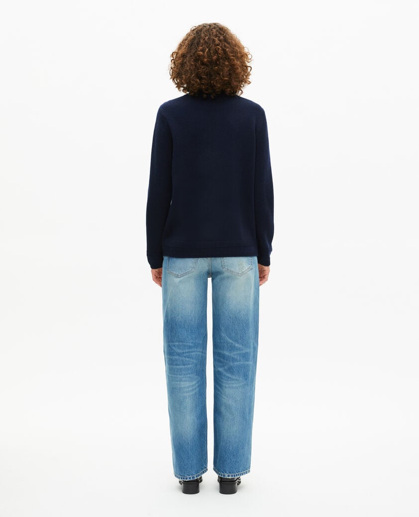 The Kooples F NAVY navy wool stand-up collar sweater