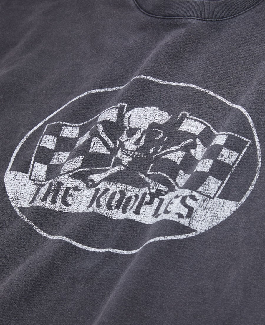 The Kooples H BLACK WASHED men's black t-shirt with racing skull serigraphy