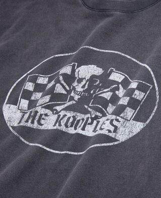 The Kooples H BLACK WASHED men's black t-shirt with racing skull serigraphy