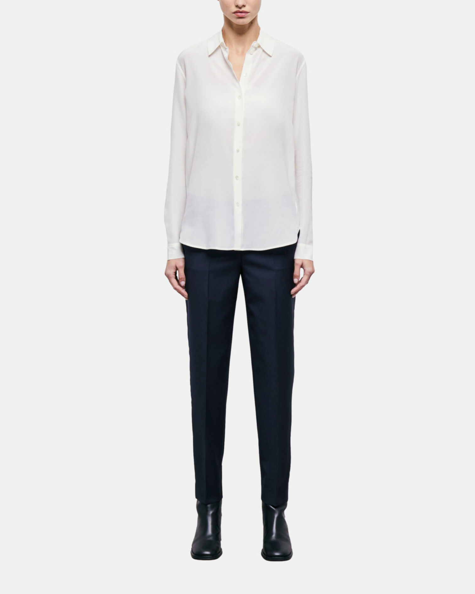 White silk shirt, WHITE, hi-res image number null