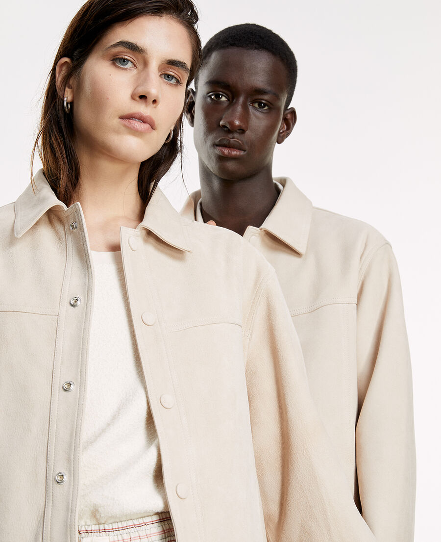 suede-like beige leather shirt w/buttons