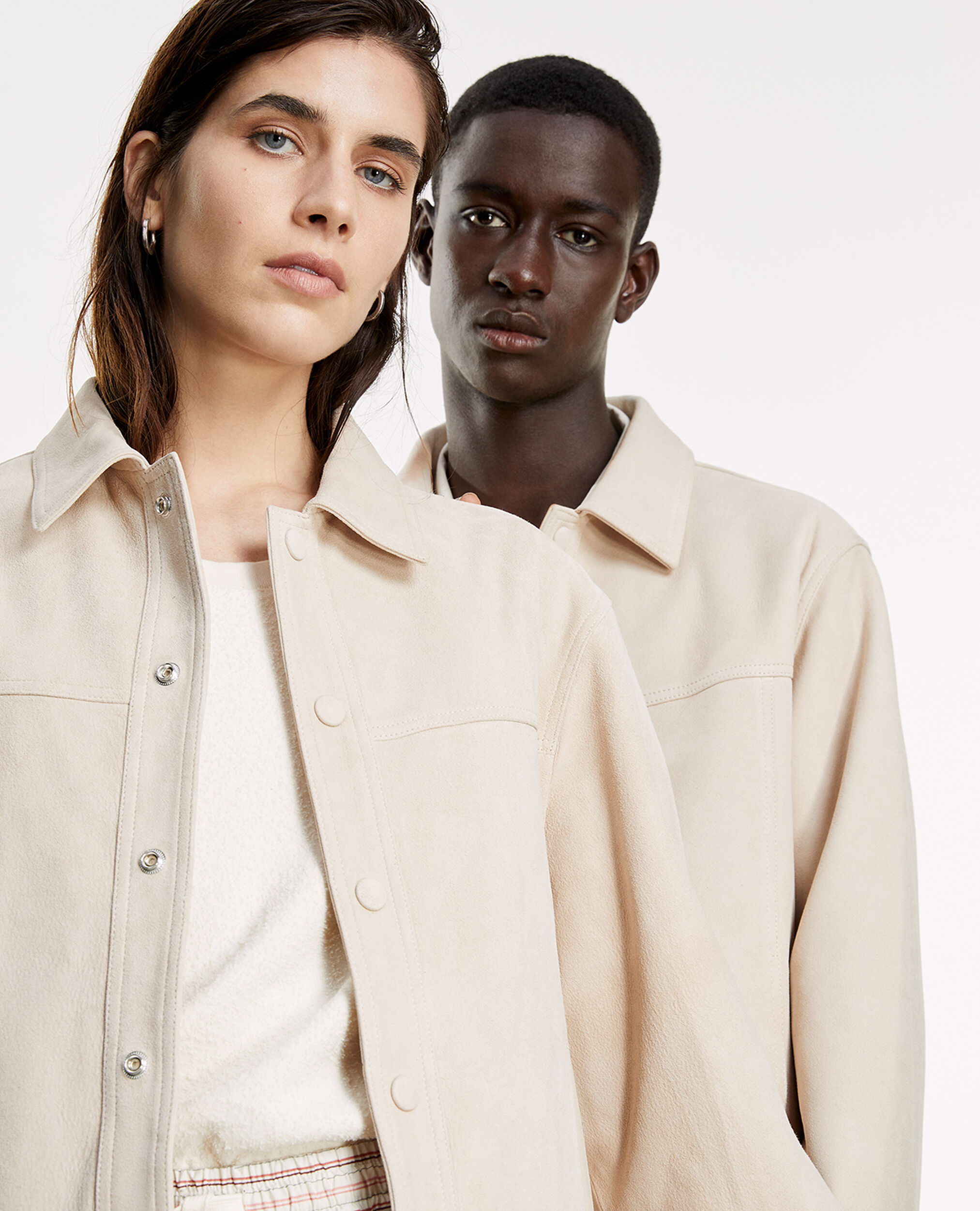 Suede-like beige leather shirt w/buttons, LIGHT BEIGE, hi-res image number null