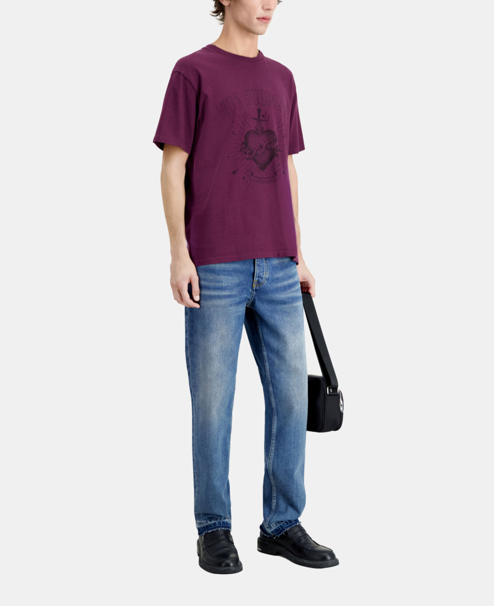 The Kooples MEN BORDEAUX men's burgundy t-shirt with dagger through heart serigraphy