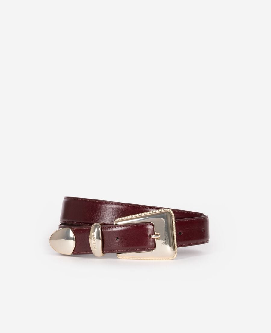 The Kooples FEMME BORDEAUX ceinture boucle western dor&eacute;e en cuir bordeaux