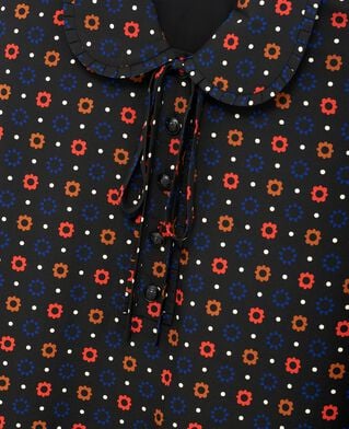 The Kooples F BLACK MELANGE black silk blend polka dot and floral print short dress