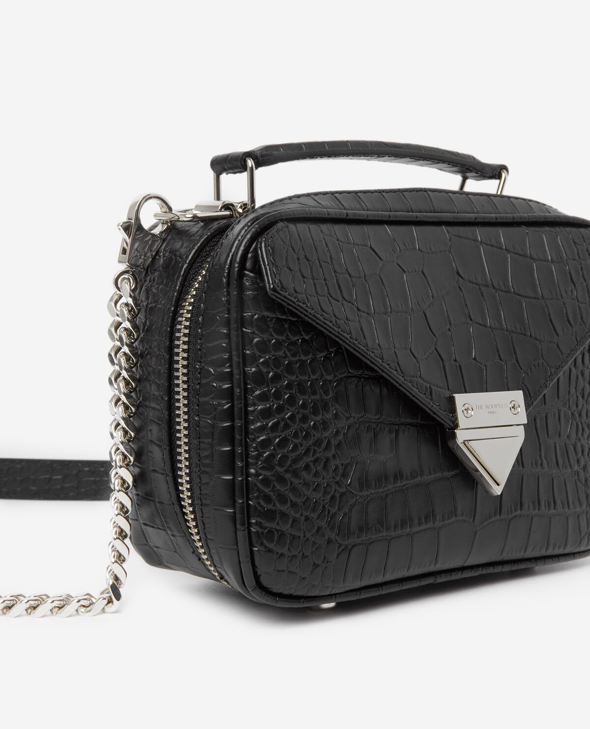 Small black leather handbag with gold details | The Kooples - US