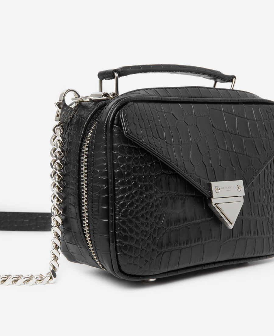 mini black barbara bag in croco leather