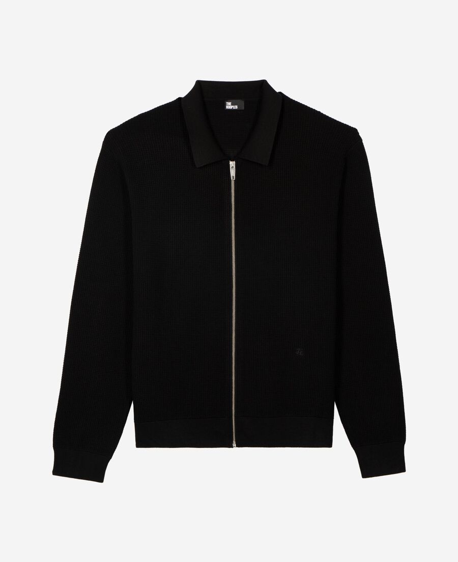 The Kooples HOMME BLACK cardigan en nid d'abeille noir