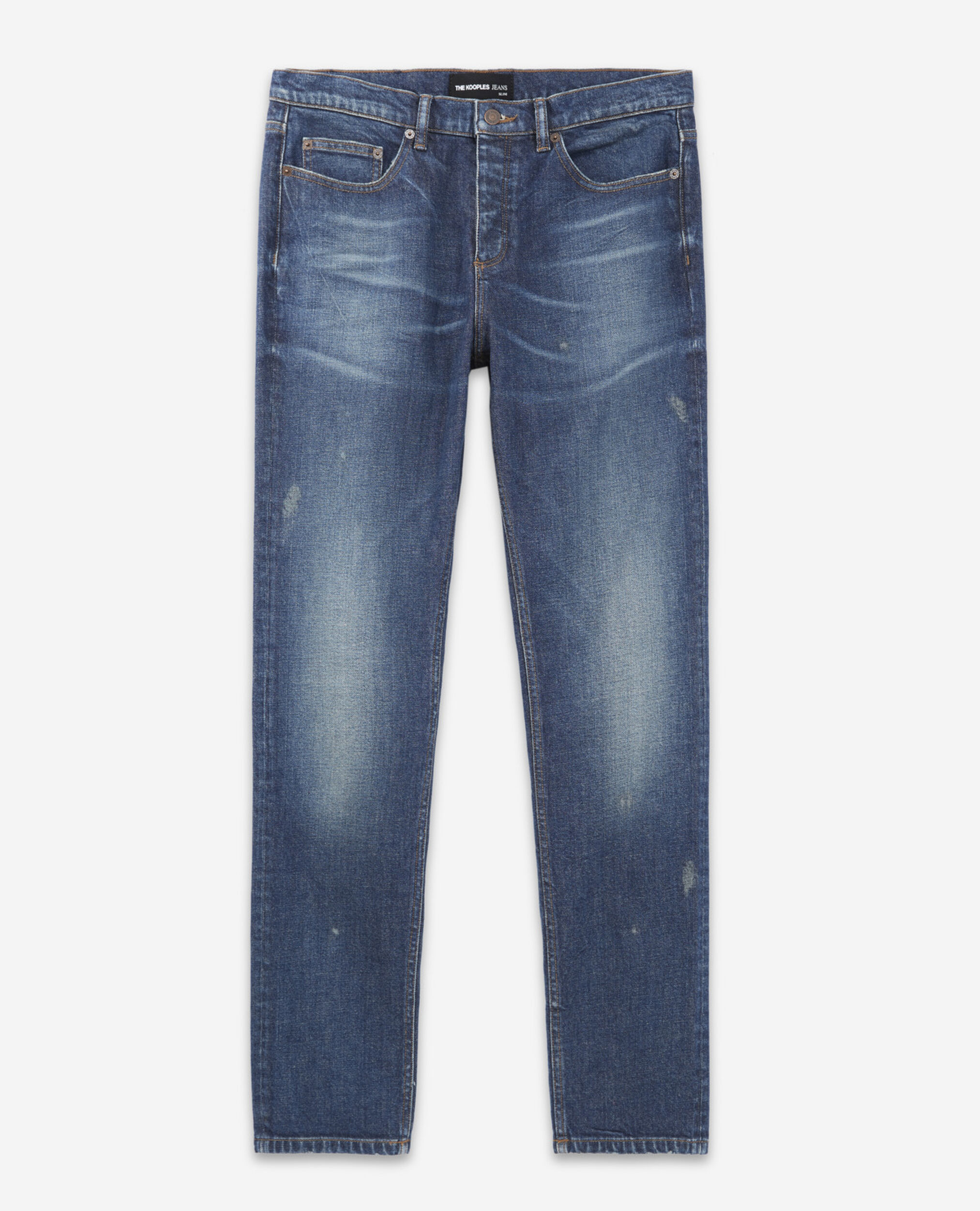 Blue slim-fit faded jeans with five pockets, BLUE WASHED, hi-res image number null