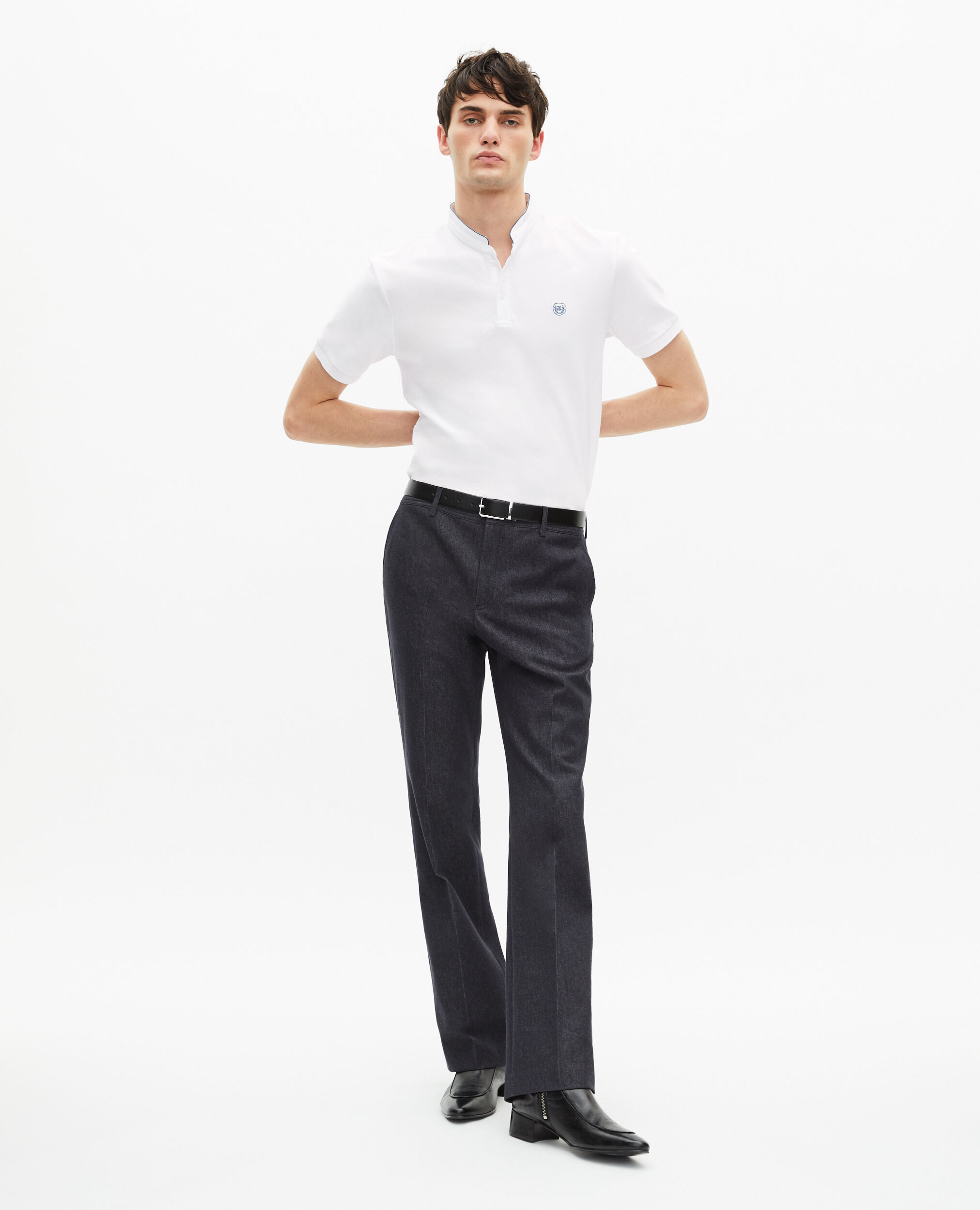 White pique cotton polo t-shirt, WHITE / BLUE, hi-res image number null