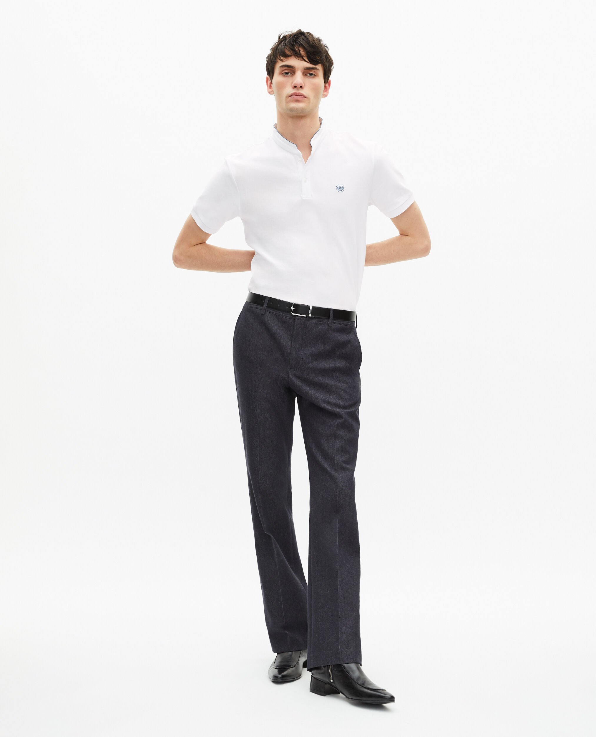 White pique cotton polo t-shirt, WHITE / BLUE, hi-res image number null
