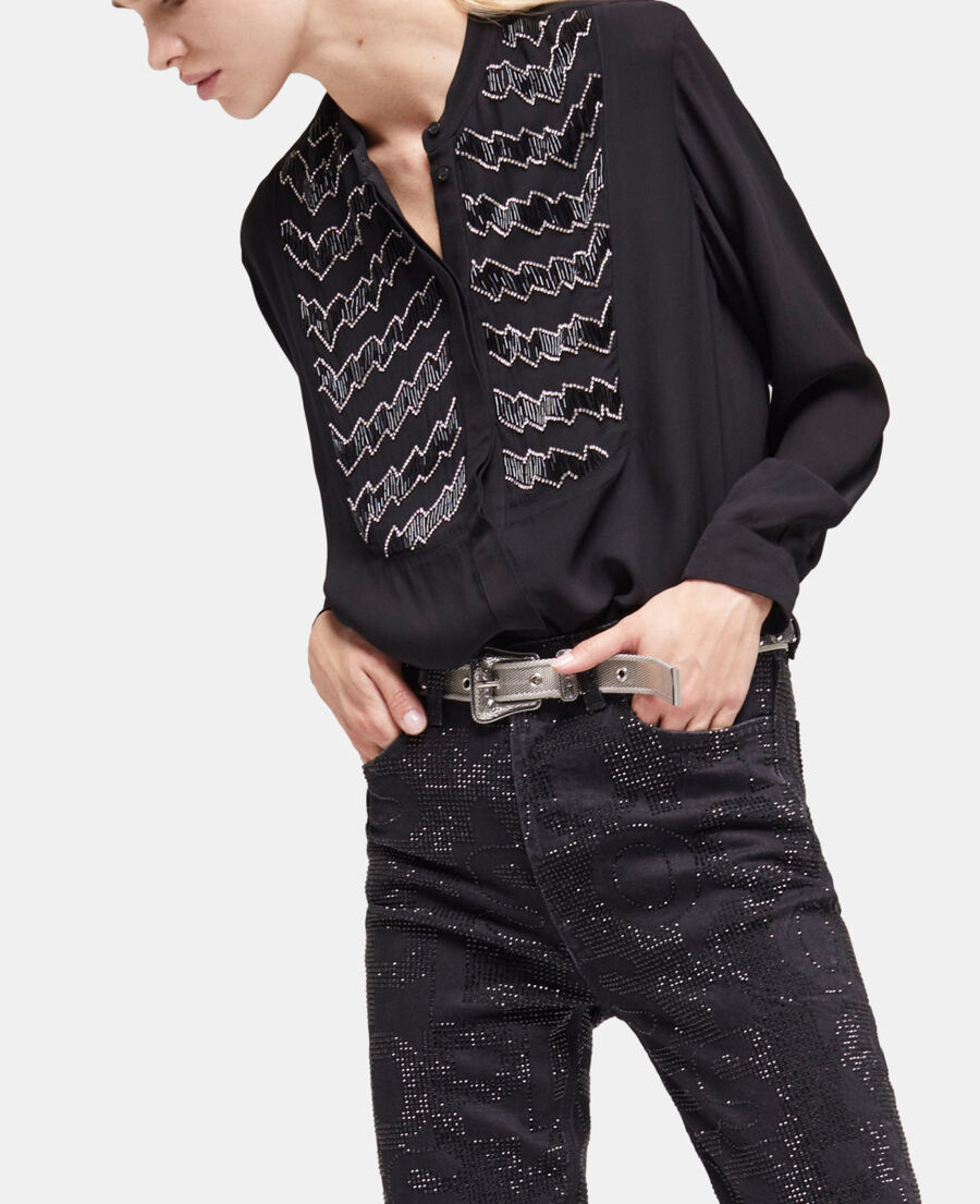 camisa detalles perlas negra