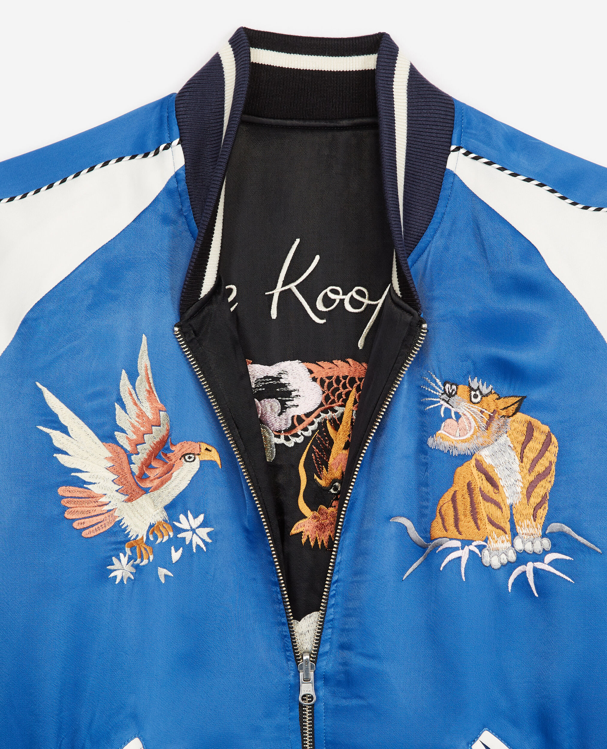 Reversible blue satin jacket with embroidery, BLUE WHITE, hi-res image number null