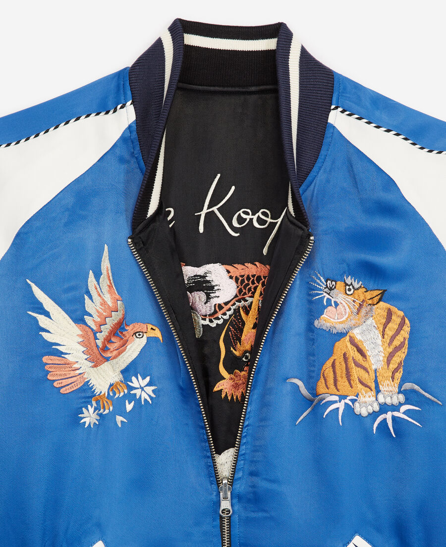 reversible blue satin jacket with embroidery
